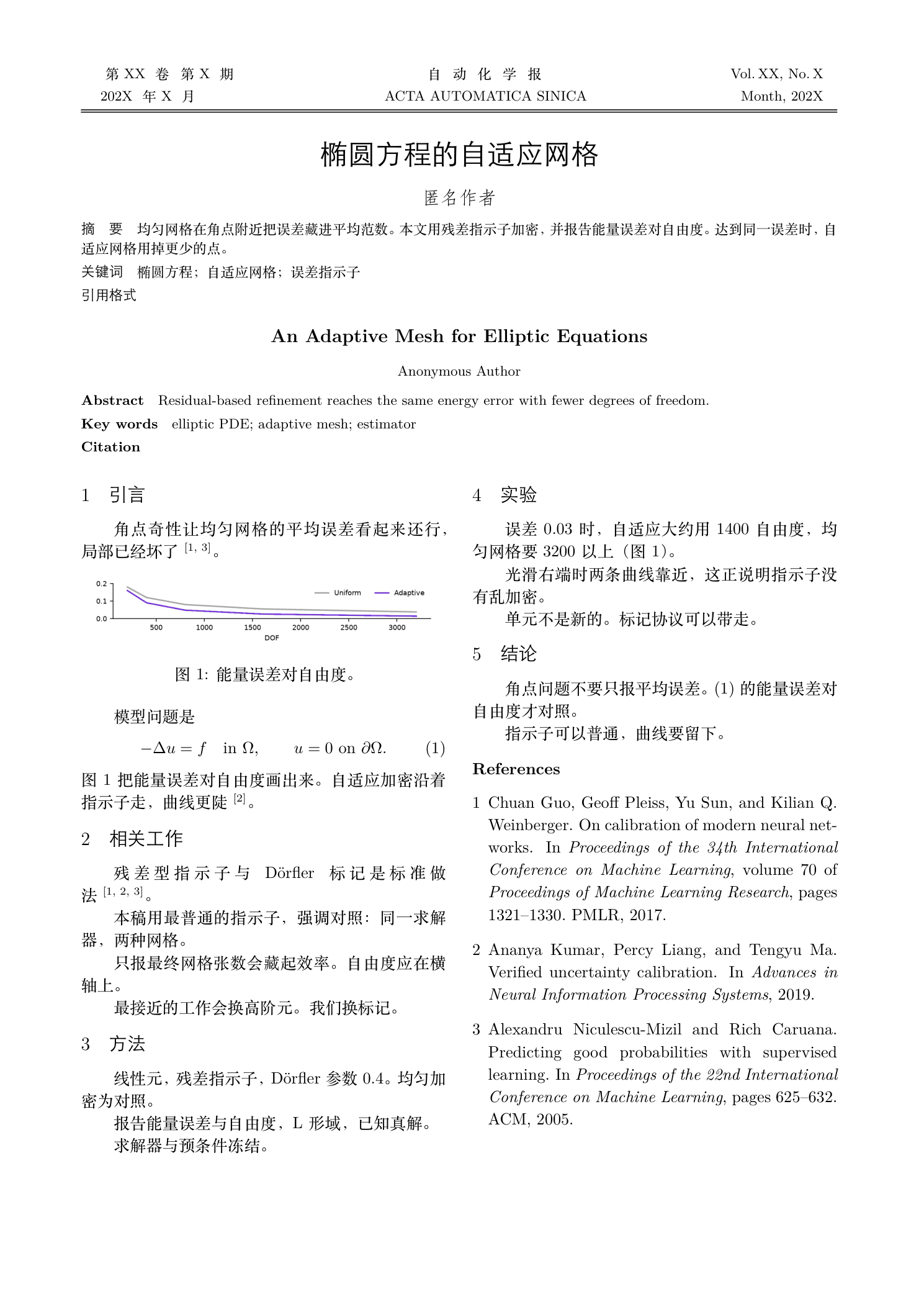 Acta Automatica Sinica first page